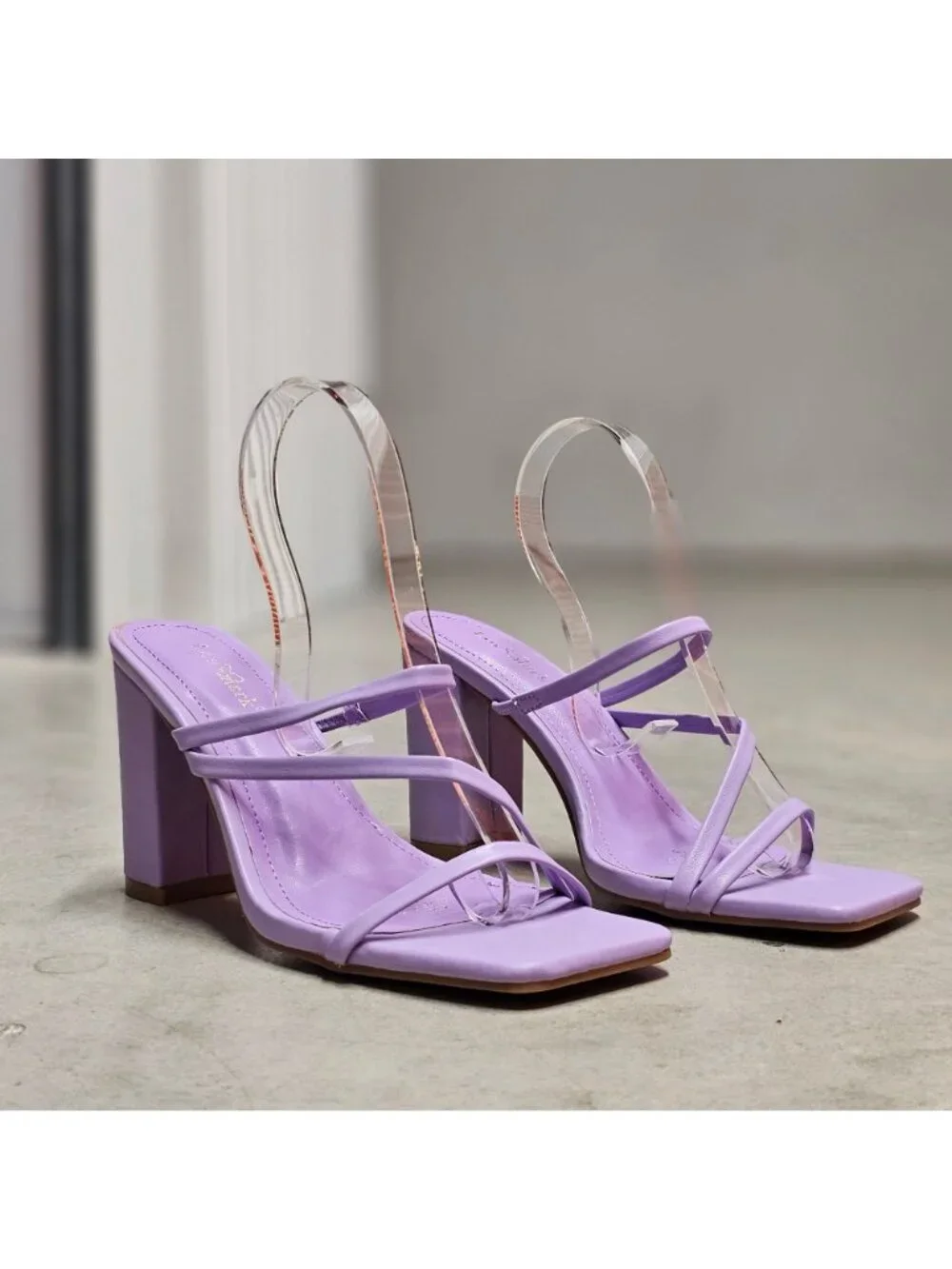Purple Block Heel Sandals With Strappy Design Open Toe For Women